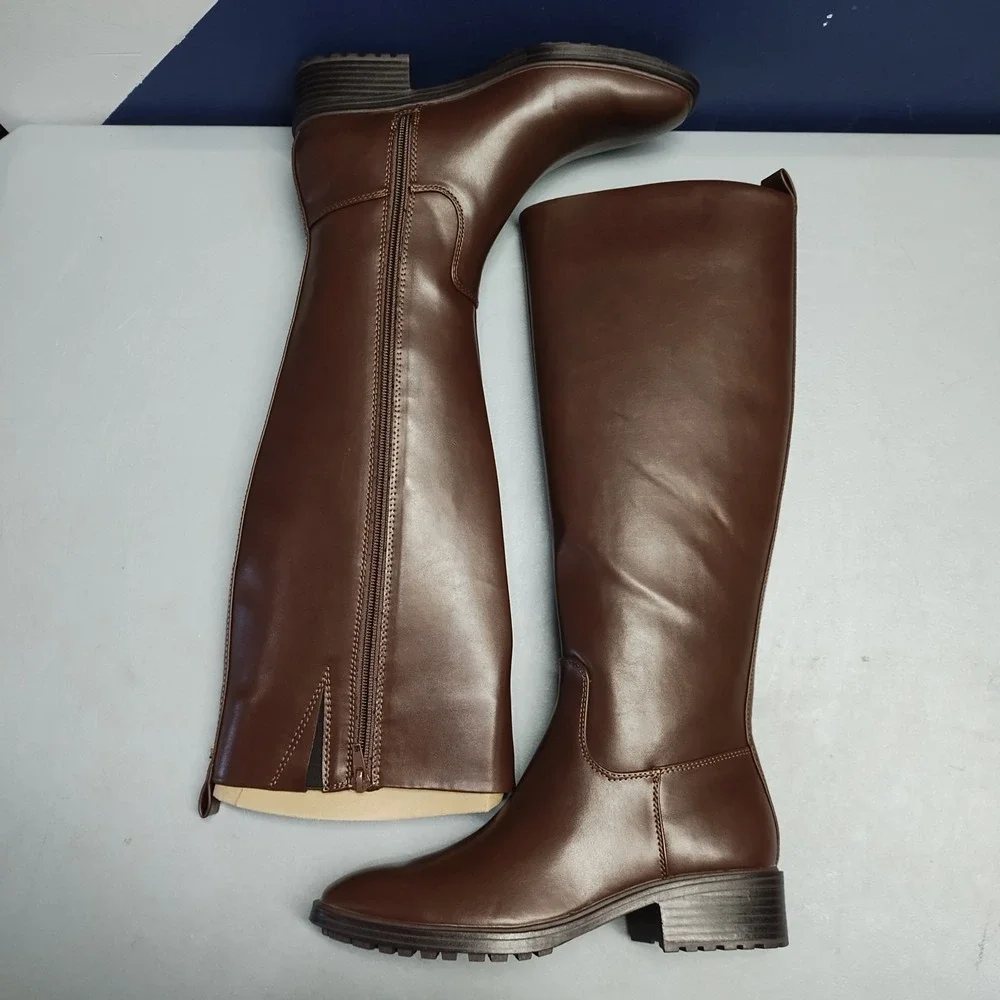 Nine West Blondy Knee High‎ Boots Womens US Size 6M Brown Square Toe Side Zip